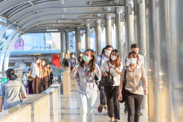 Bangkok Thailand March 2020 Lot People Wear Hygienic Mask Protect — Stock Photo, Image