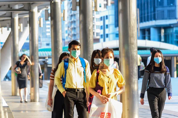 Bangkok Thaïlande Mars 2020 Beaucoup Gens Portent Masque Hygiénique Pour — Photo