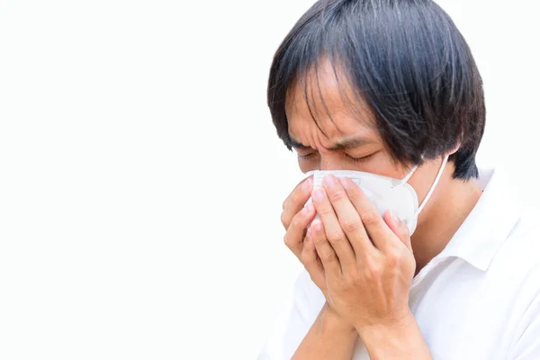 Asian Man Wear N95 Mask Cough Action Work Path — Stock Photo, Image