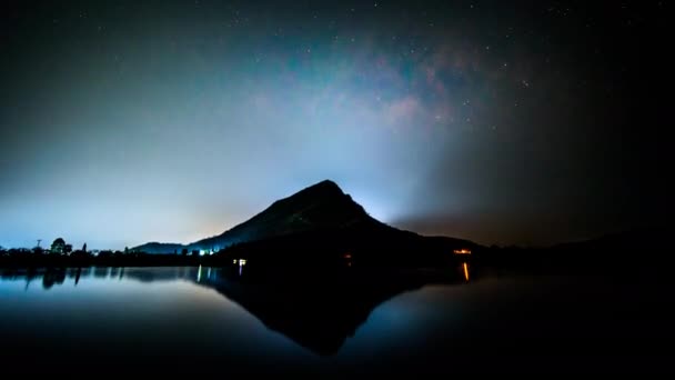 Tiempo Lapso Panorámica Vista Vía Láctea Lago Noche Manera Timemilky — Vídeo de stock