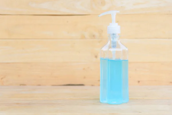 Sanitizer Gel Cleaning Hand Wood Plate — Stock Photo, Image