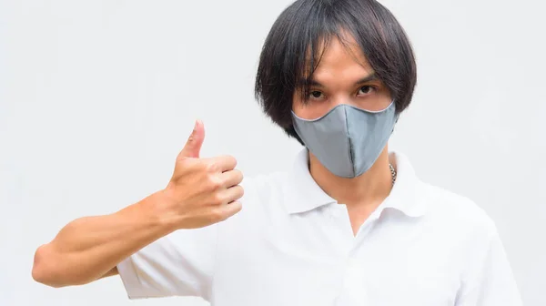 Asian Man Wear Cloth Mask Protect Covid Cloth Mask — Stock Photo, Image