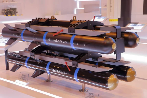 Zhukovsky, Rusya, 22 Temmuz 2017 Havacılık Uçak sergi Maks 2017. Booth Roketsan. UMTAS Launcher. UMTAS. L-Umtas füze