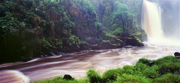 Wasserfall mit Fluss im grünen Dschungel — Stockfoto