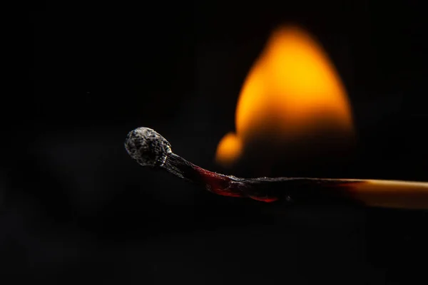 Burning Match Burning Out Black Background — Stock Photo, Image