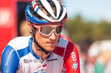 San Vicente de la Barquera, İspanya-7 Eylül 2019. Tobias LUDVIGSSON, GROUPAMA-FDJ Ekibi 'nin bisikletçisi La Vuelta a Espaa' nın 14..