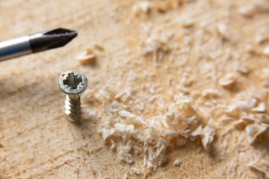 Tahta başlıklı vida ve iki el tornavidayı kapat.