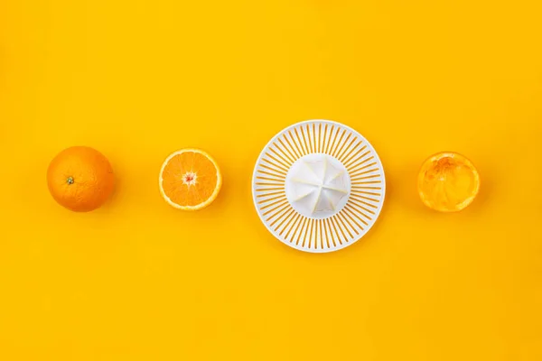 Elementen Die Nodig Zijn Een Zelfgemaakt Natuurlijk Sinaasappelsap Een Oranje — Stockfoto