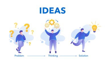 Beyin fırtınası konsepti. Bir sorunu çözen bir iş adamı. Jeneratör fikirleri.