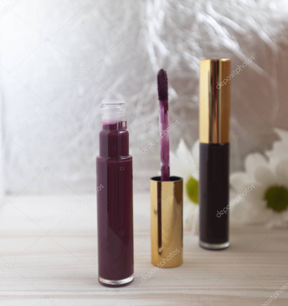 Download Closeup Lip Gloss Mock Up For Brand Inscription Crimson Colo 376764632 Larastock