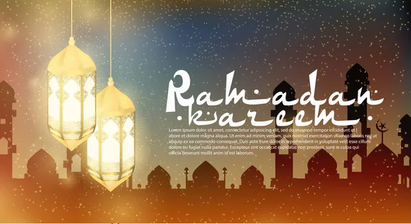 Ramadan Kareem Islamic Illustration Mosque Golden Sparkling — Stock Photo, Image