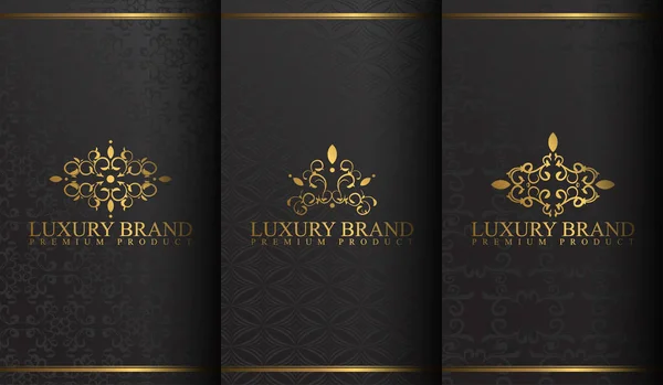 Set Packaging Templates Design Element Ornament Label Logo Made Golden — Stock Vector