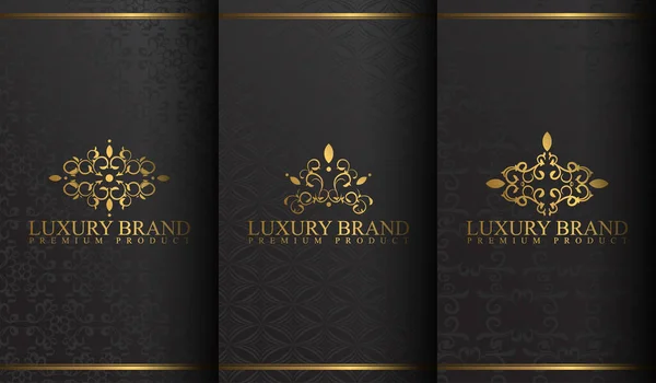 Tasarım Elemanı Süslemesi, Etiketi, Logosu olan Paketleme Şablonları. Süs Arkaplanda Altın Lüks Çiçeklerle Yapıldı