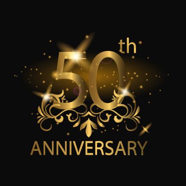 50. yıl dönümü kutlaması. Altın rengi, folyo, ışıltı ile 50. yıl dönümü logosu