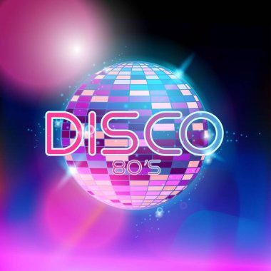 Retro stili 80 'lerin disko tasarımı neon. 80 'lerin stil retro şebekesine sahip manzara