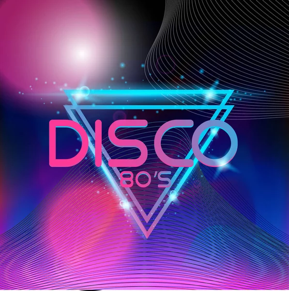 Retro stili 80 'lerin disko tasarımı neon. 80 'lerin stil retro şebekesine sahip manzara