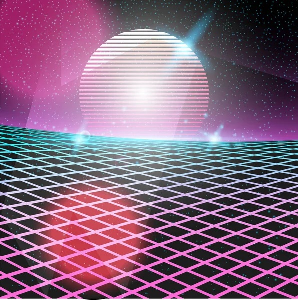 Retro Styl 80S Disco Design Neon Krajobraz Siatką Lat Tych — Wektor stockowy