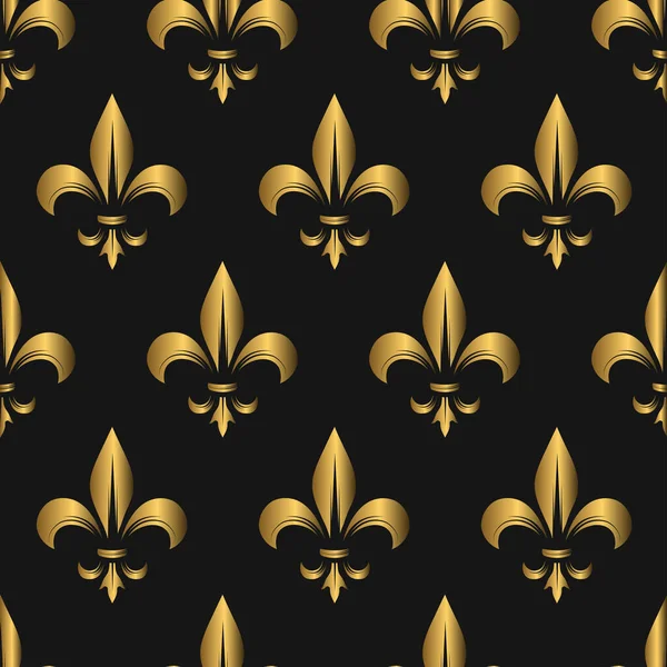 Koyu bir arka planda kusursuz bir zambak deseni. Heraldik sembol. Vektör İllüstrasyonu. Ortaçağ kraliyet zambağı işareti. Zarif dekorasyon sembolü. Tasarım için Heraldik simge