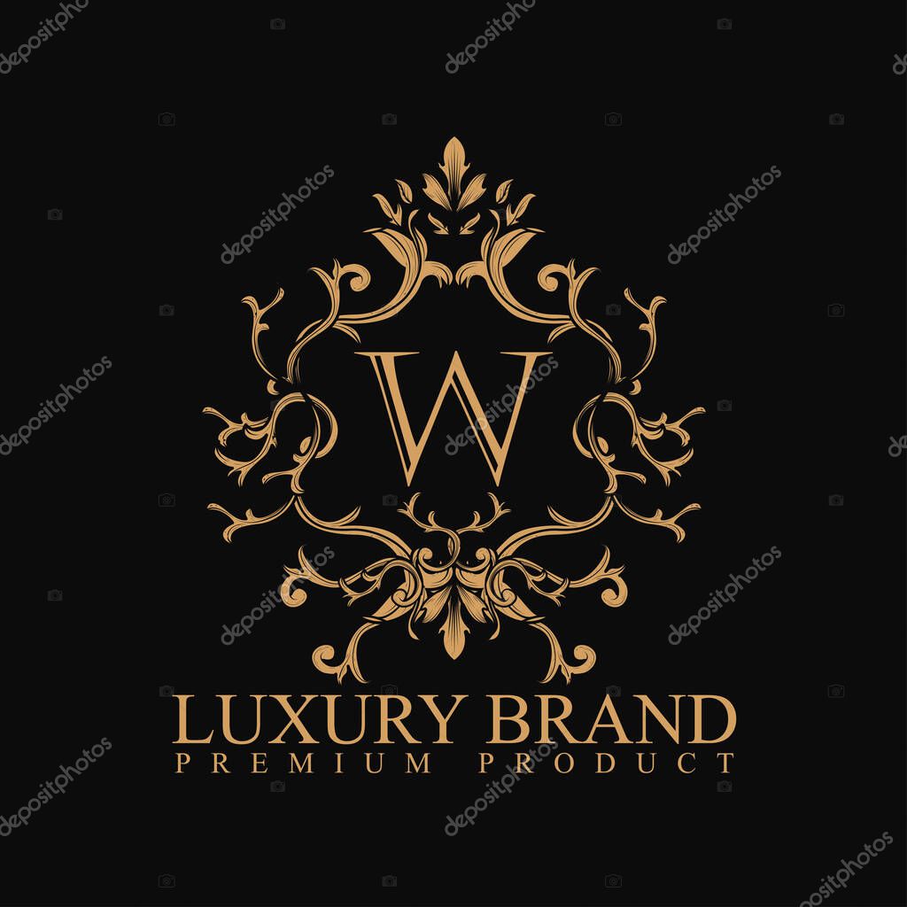 Logo luxury with design element ornament, label, logo. made with golden luxury flower on ornament background