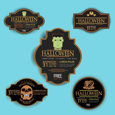 Lüks vintage rozetler, amblemler ve etiketlerle dolu bir vektör seti. Cadılar Bayramı parti şablonları