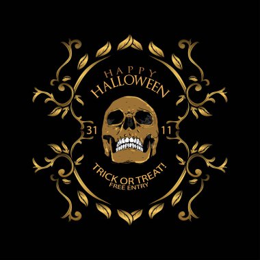 Lüks vintage rozetler, amblemler ve etiketlerle dolu bir vektör seti. Cadılar Bayramı parti şablonları