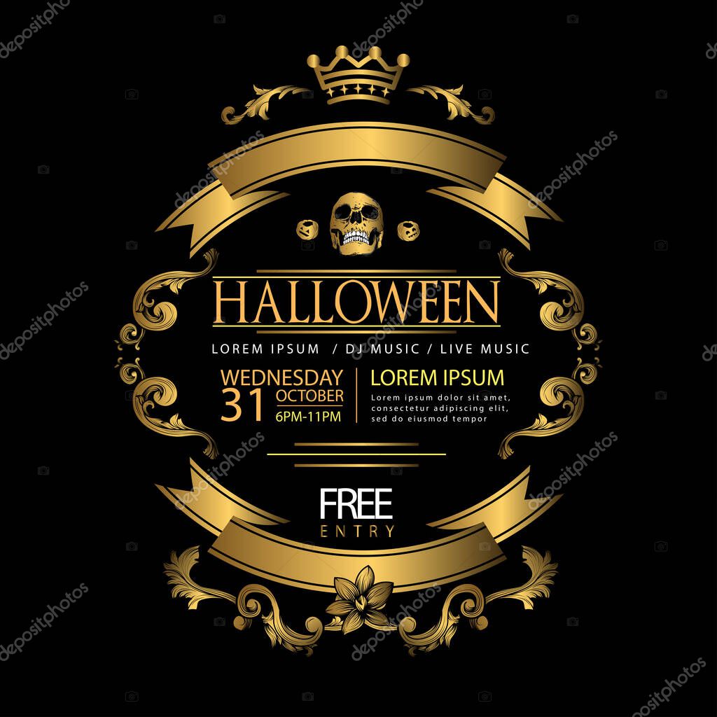 Vector set of happy halloween luxury vintage badges, emblems and labels. halloween party templates