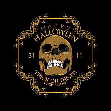 Lüks vintage rozetler, amblemler ve etiketlerle dolu bir vektör seti. Cadılar Bayramı parti şablonları