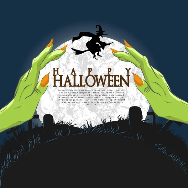 Halloween Noc Pozadí Úplněk Ilustrace — Stockový vektor