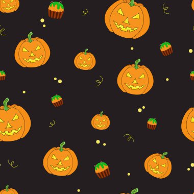 Cadılar Bayramı için kusursuz bir model. Cadılar Bayramı kalıpları albüm, kağıt, tekstil baskısı ve kapak için kullanılabilir. Cadılar Bayramı kutlama şablonunun vektör koleksiyonu ve ürkütücü parti