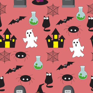 Cadılar Bayramı için kusursuz bir model. Cadılar Bayramı kalıpları albüm, kağıt, tekstil baskısı ve kapak için kullanılabilir. Cadılar Bayramı kutlama şablonunun vektör koleksiyonu ve ürkütücü parti