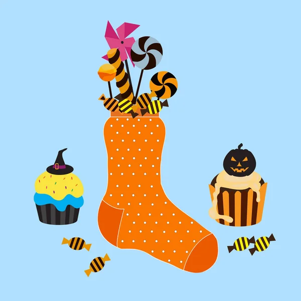 Halloween Cupcakes Und Leckereien Vector — Stockvektor