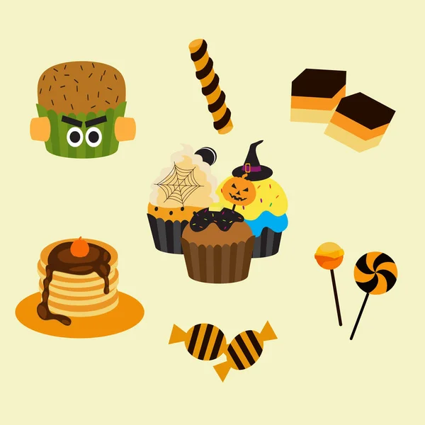 Halloween Cupcakes Und Leckereien Vector — Stockvektor