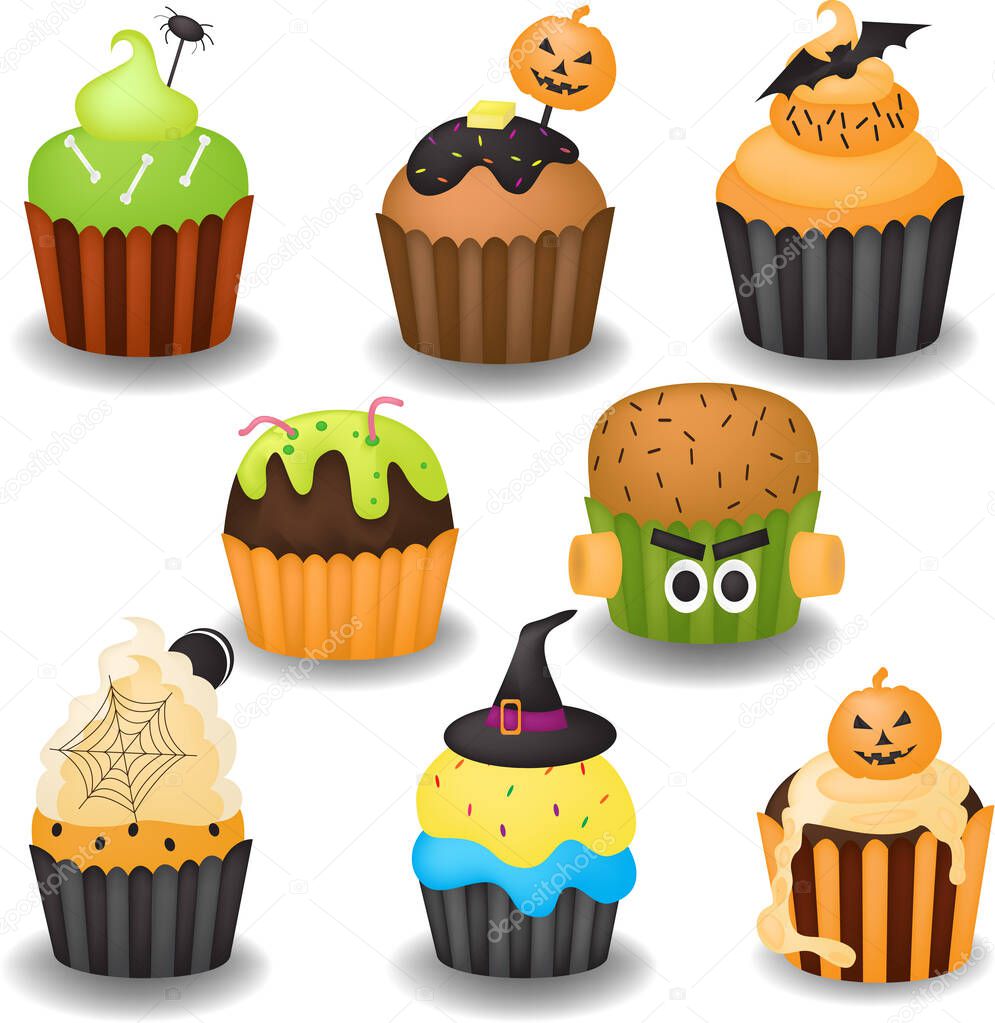 Halloween Cupcakes and Treats Vector