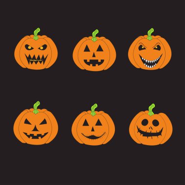 Jack o 'Lantern İllüstrasyon seti, farklı ifadeli sevimli karakter