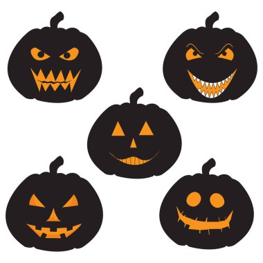 Jack o 'Lantern İllüstrasyon seti, farklı ifadeli sevimli karakter