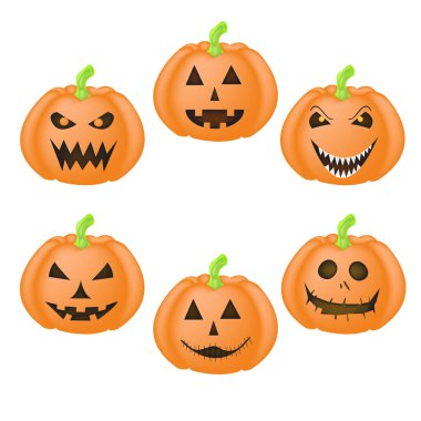 Jack o 'Lantern İllüstrasyon seti, farklı ifadeli sevimli karakter