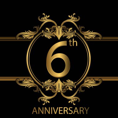 6. yıl dönümü kutlaması. Altıncı yıl dönümü logosu Altın rengi, folyo, ışıltı