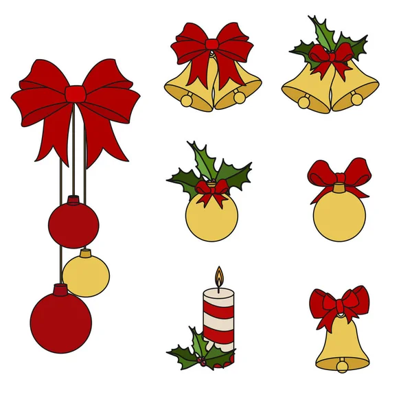 Zestaw Świątecznych Dekoracji Dzwonek Dekoracja Świąteczna Ikona Dzwonków Ilustracja Wektora — Wektor stockowy