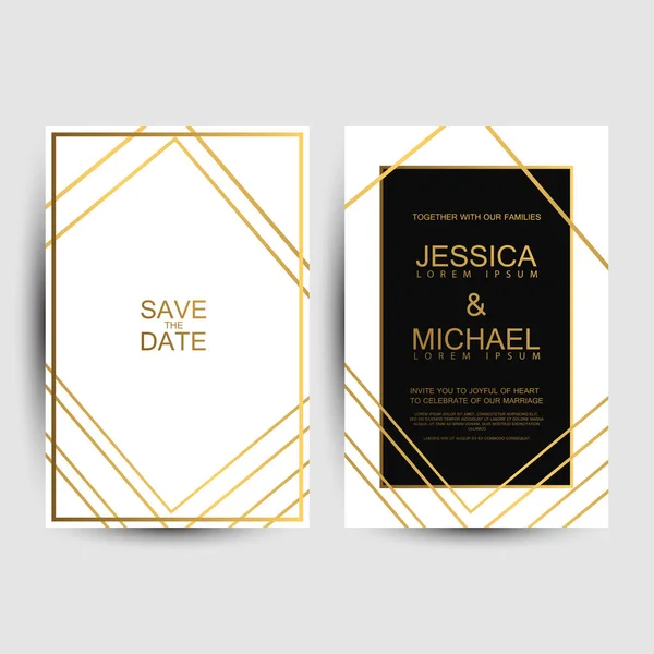 Luxus Hochzeitseinladungskarten Mit Geometrischen Linien Design Vektor Aus Gold — Stockvektor