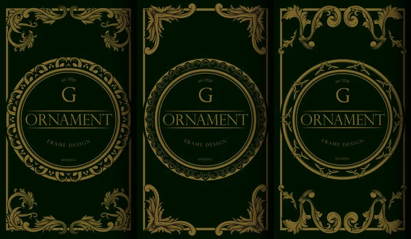 Tasarım Elemanı Süslemesi, Etiketi, Logosu olan Paketleme Şablonları. Süs Arkaplanda Altın Lüks Çiçeklerle Yapıldı