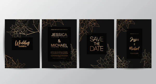 Altın geometrik çizgi tasarım vektörlü lüks düğün davetiyeleri