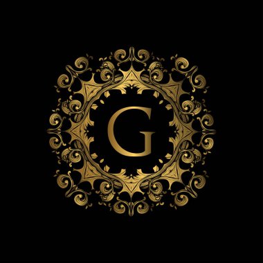 Altın Renkli Lüks Arkaplan. Tasarım elementi süslemesi, etiket, logo şablonları. Süs Arkaplanda Altın Lüks Çiçeklerle Yapıldı