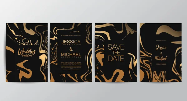 Altın geometrik çizgi tasarım vektörlü lüks düğün davetiyeleri