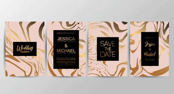 Altın geometrik çizgi tasarım vektörlü lüks düğün davetiyeleri