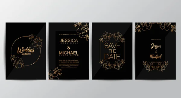 Altın geometrik çizgi tasarım vektörlü lüks düğün davetiyeleri