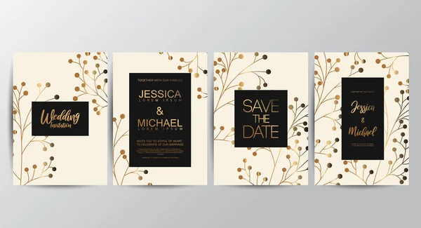 Altın geometrik çizgi tasarım vektörlü lüks düğün davetiyeleri