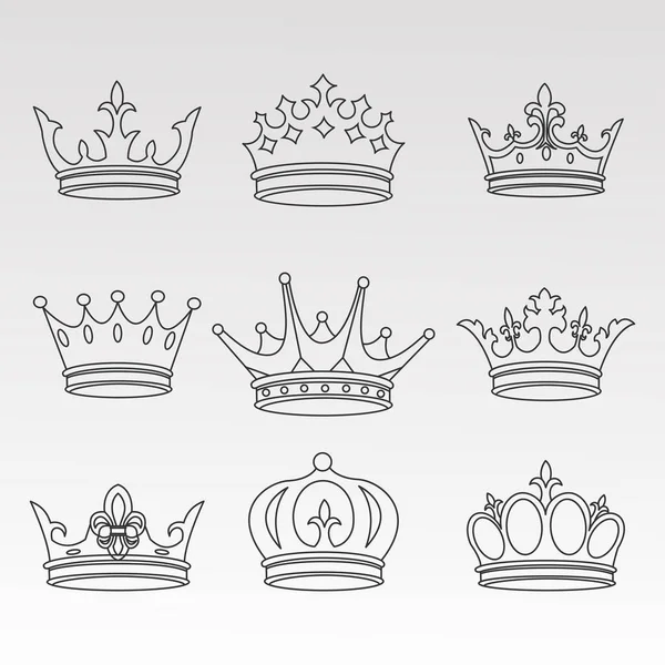 Ensemble Symbole Couronne Avec Des Bijoux Royaux Dorés Isolé Sur — Image vectorielle