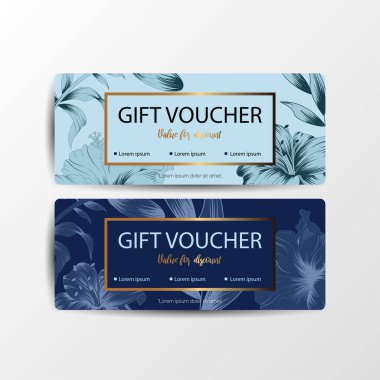 Vektör illüstrasyon hediye çeki şablonu ve çiçek arkaplan vektörlü satış indirimi.