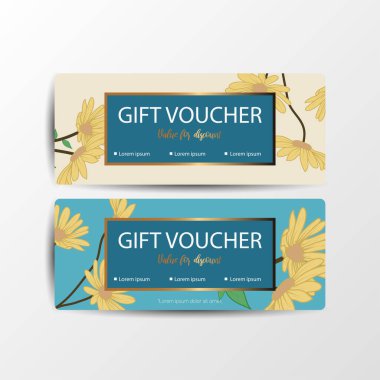 Vektör illüstrasyon hediye çeki şablonu ve çiçek arkaplan vektörlü satış indirimi.