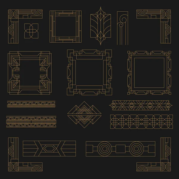 Sanat deco şekilleri seti. Dekoratif dekoratif sınır çerçevesi. Düğün davetiyesi için zarif bir süs, duvar kağıdı, arka plan. - vektör
